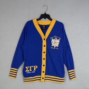 Sigma Gamma Rho Cardigan Sweater Womens Large Blue Collegiate Greek Varsity Prep